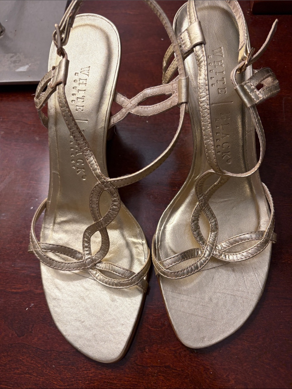 White House Black Market Metallic Gold Loop-Strap Sandals